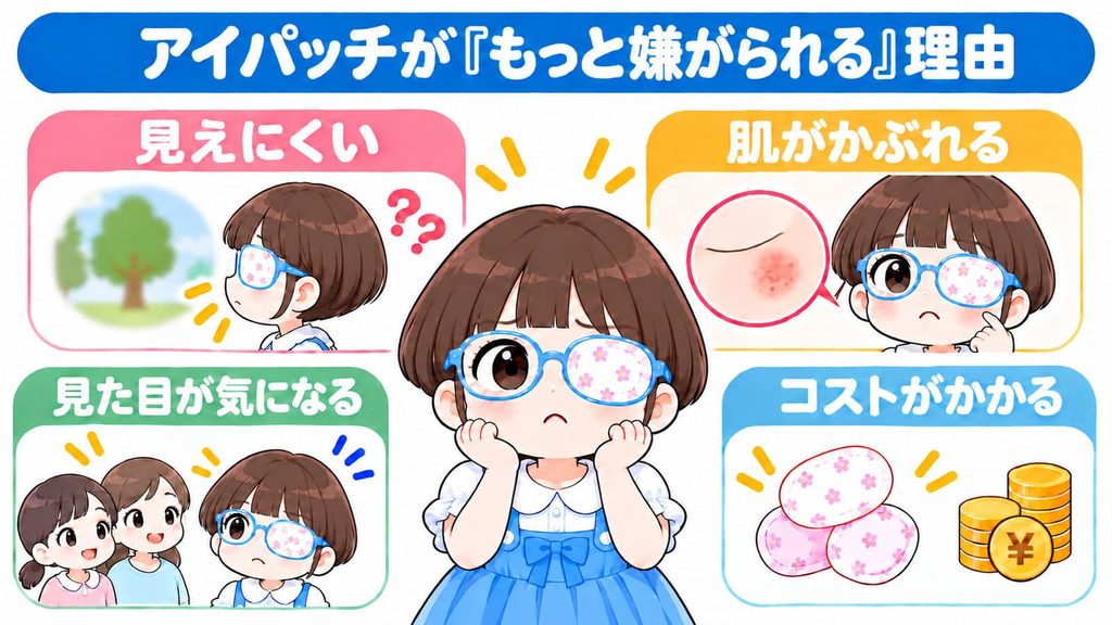 アイパッチが子どもに嫌がられる理由を説明する図
